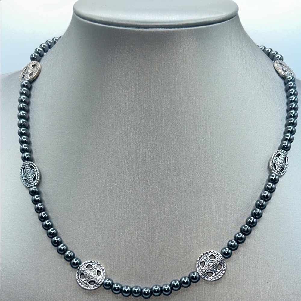 Handmade Elegant Hematite Beaded Necklace 18” - Picture 4 of 4